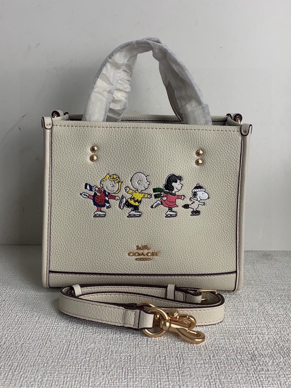 Coach Cream Satchel with Peanuts Character Print